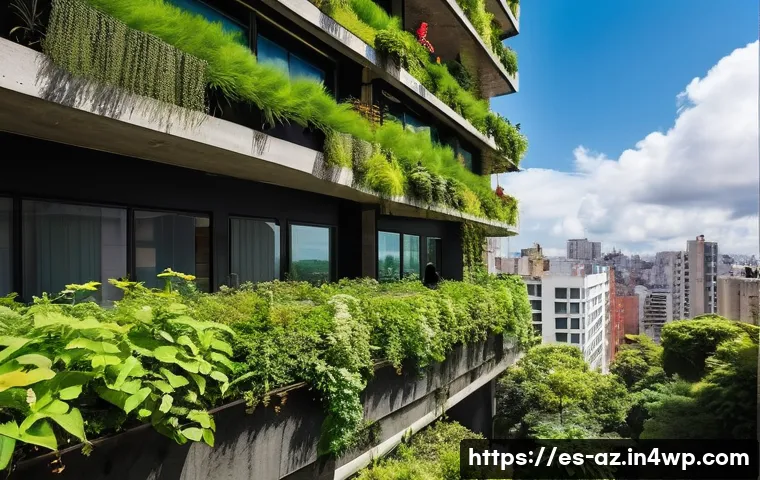 도시 생물다양성을 위한 예술과 디자인 - **Urban Oasis: Vertical Gardens and Green Rooftops in a Vibrant City.**
A dynamic, wide-angle sh...