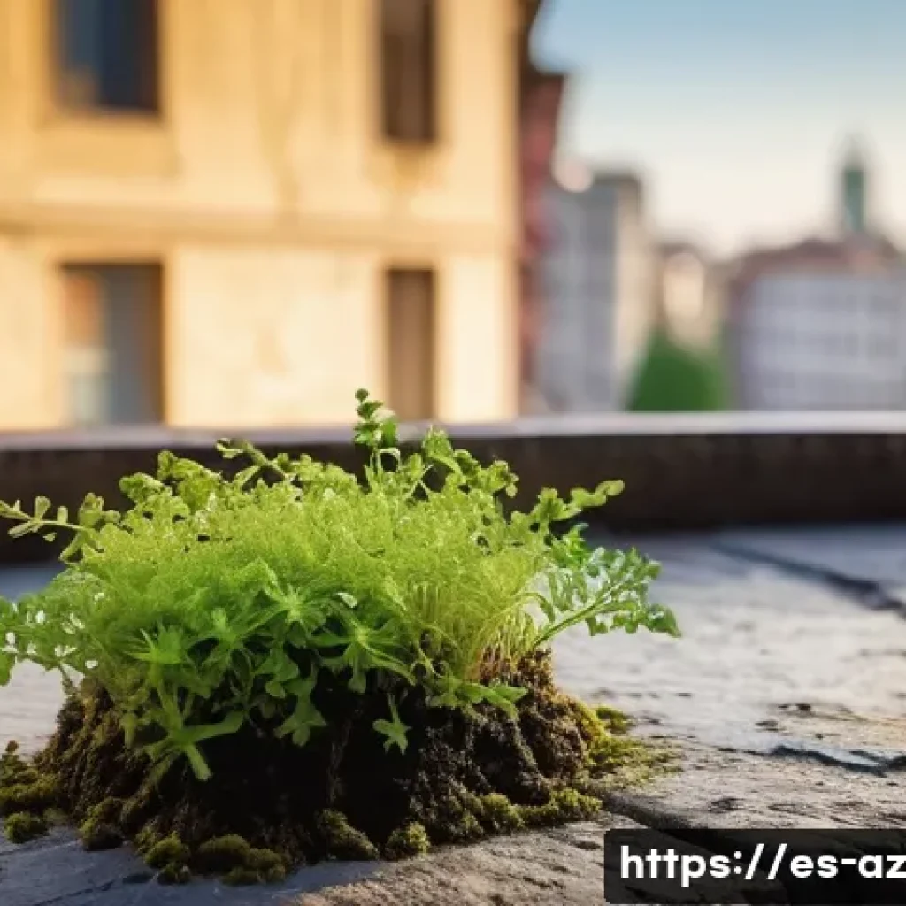 도시 생물다양성 보호를 위한 법적 조치 - **Prompt:** A vibrant close-up shot of a resilient urban oasis. Focus on a single, small green plant...