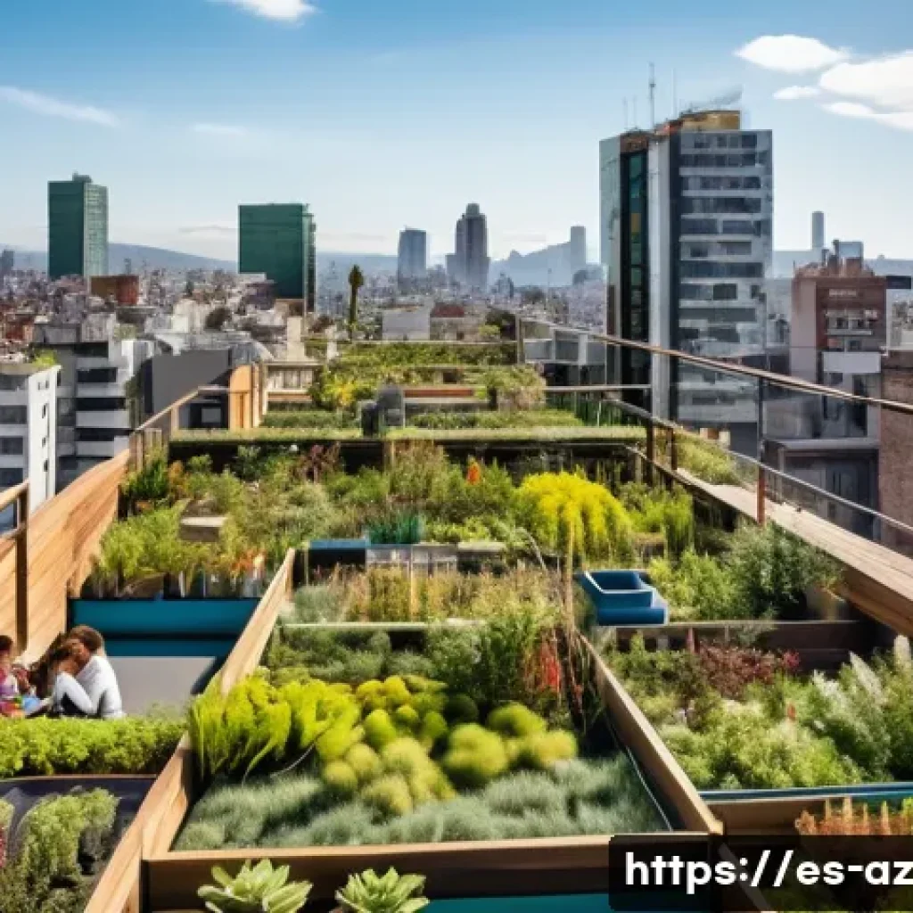 도시 생물다양성을 위한 지속 가능한 비즈니스 모델 - A vibrant urban rooftop garden in Mexico City featuring lush native plants, colorful vertical garden...