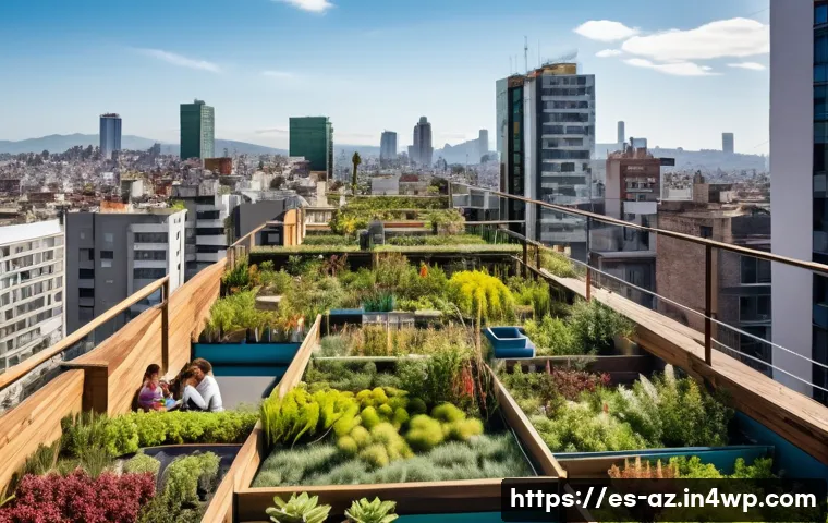 도시 생물다양성을 위한 지속 가능한 비즈니스 모델 - A vibrant urban rooftop garden in Mexico City featuring lush native plants, colorful vertical garden...