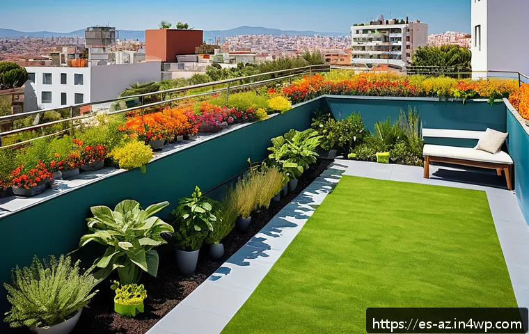 도시 생물다양성을 위한 식물 및 동물 보호 - A vibrant urban rooftop garden in a Spanish city, featuring lush native plants and colorful flowers ...